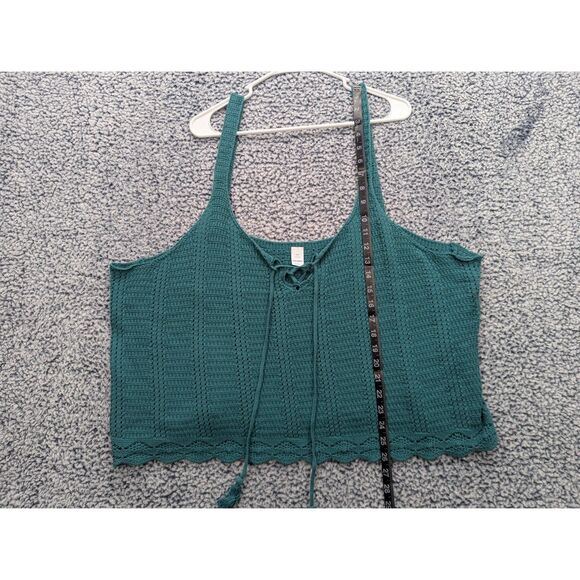 Old Navy Knit Tank Top Size XXL Crochet Boho Tie Front Hippie Cottage Green - Picture 8 of 10